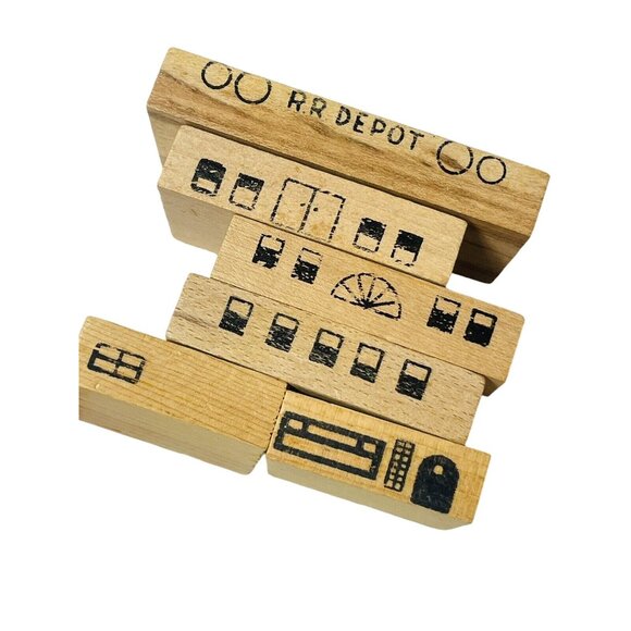 Playskool Village Bag Wooden Block 150 Piece Hotel Railroad Train Town Vintage - Picture 7 of 16